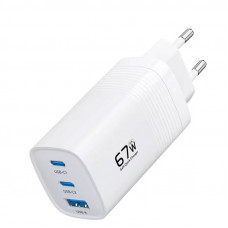 Зарядний пристрій ASOMETECH GaN 67W PPS PD+QC4.0 3-порти (USB + 2 Type-C) White Зарядний пристрій ASOMETECH GaN 67W PPS PD+QC4.0 3-порти (USB + 2 Type-C) White