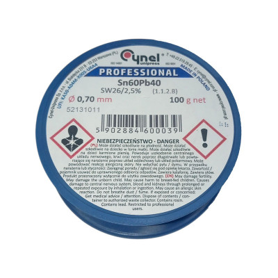 Припій дротяний, 0.7mm, 100g, з флюсом, CYNEL Sn60Pb40-SW26/2.5% Ø0.7, 100g