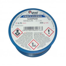 Припій дротяний, 0.7mm, 250g, з флюсом, CYNEL Sn60Pb40-SW26/2.5% Ø0.7, 250g Припій дротяний, 0.7mm, 250g, з флюсом, CYNEL Sn60Pb40-SW26/2.5% Ø0.7, 250g