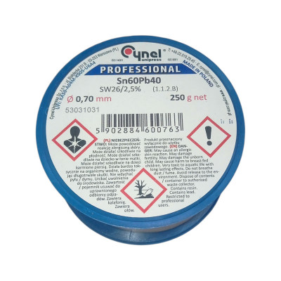Припій дротяний, 0.7mm, 250g, з флюсом, CYNEL Sn60Pb40-SW26/2.5% Ø0.7, 250g
