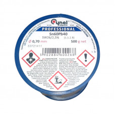 Припій дротяний, 0.7mm, 500g, з флюсом, CYNEL Sn60Pb40-SW26/2.5% Ø0.7, 500g Припій дротяний, 0.7mm, 500g, з флюсом, CYNEL Sn60Pb40-SW26/2.5% Ø0.7, 500g