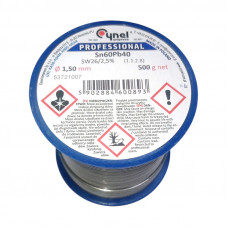 Припій дротяний, 1.5mm, 500g, з флюсом, CYNEL Sn60Pb40-SW26/2.5% Ø1.5, 500g Припій дротяний, 1.5mm, 500g, з флюсом, CYNEL Sn60Pb40-SW26/2.5% Ø1.5, 500g