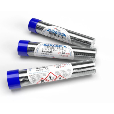 Припій у колбі, 1.0mm, 10g, з флюсом, CYNEL Sn60Pb40-SW26/2.5% Ø1.0, 10g