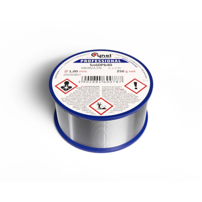 Припій дротяний, 1.0mm, 250g, з флюсом, CYNEL Sn60Pb40-SW26/2.5% Ø1.0, 250g