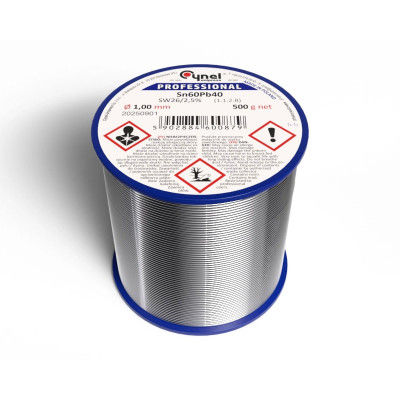 Припій дротяний, 1.0mm, 500g, з флюсом, CYNEL Sn60Pb40-SW26/2.5% Ø1.0, 500g