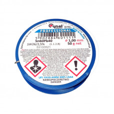 Припій дротяний, 1.0mm, 50g, з флюсом, CYNEL Sn60Pb40-SW26/2.5% Ø1.0, 50g