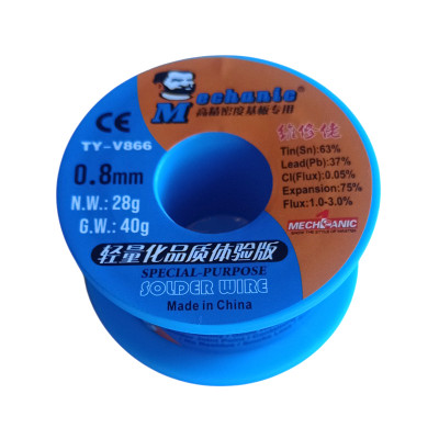 Припій дротяний, Ø0.8mm, 40g (28g), з флюсом, Mechanic TY-V866